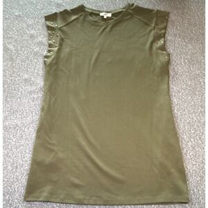 Entre Women's S Green Solid Knit Crew Neck Sleeveless Studded Top
